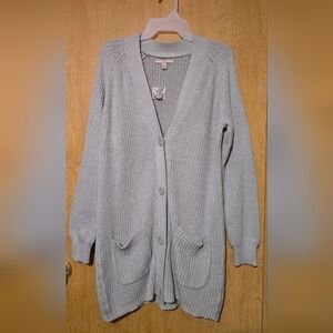Woman Within Medium 14/16 Mid-Length Gray 3/4 Button Up Knit Sweater - NWOT